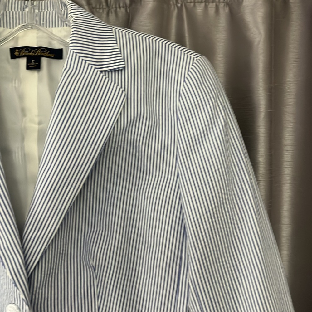 Brooks Brothers 2 seersucker white blu stripes blazer 2 metal white buttons - Picture 5 of 14